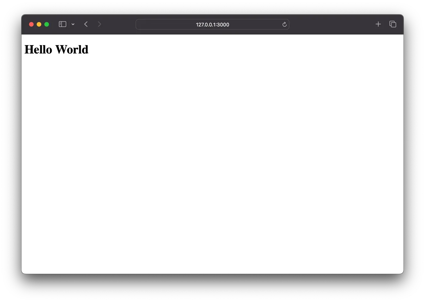 Browser showing the Hello World page served by our Node.js HTTP server