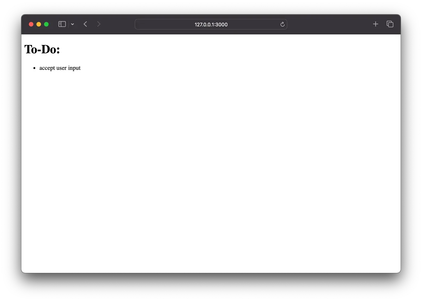 Browser showing the todo list rendered as an HTML page by Node.js