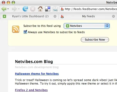 Screenshot of an old browser (Firefox) showing a styled view of an RSS feed